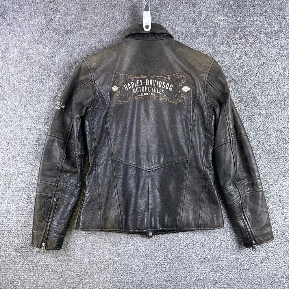 Harley Davidson Women's Brown Leather Motorcycle Jacket Size S Moto Distressed